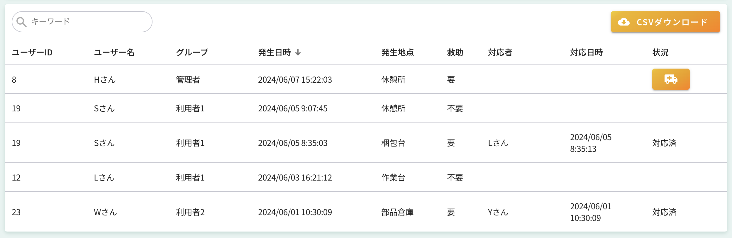 危険通知記録画面-表示設定